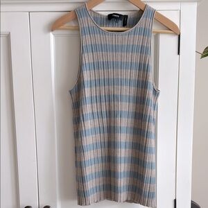 Theory Blue and Tan Ribbed Tank